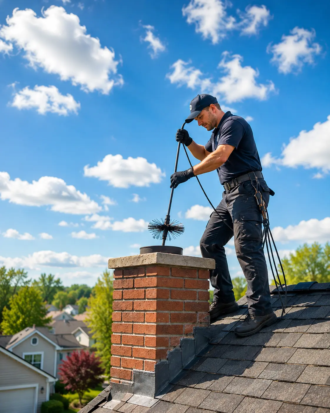 Home 6 Chimney sweep working on a residential chimney in Plano, Texas